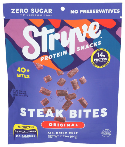 (Pack of 8) Stryve Protein Snacks Steak Bites Original 2.25 Oz