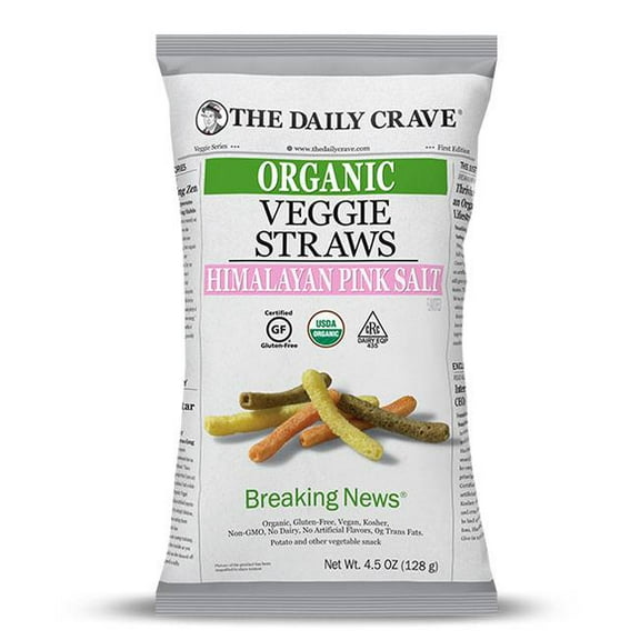 Pack of 8, The Daily Crave Organic Veggie Straws Himalayan Pink Salt, 4.5 oz
