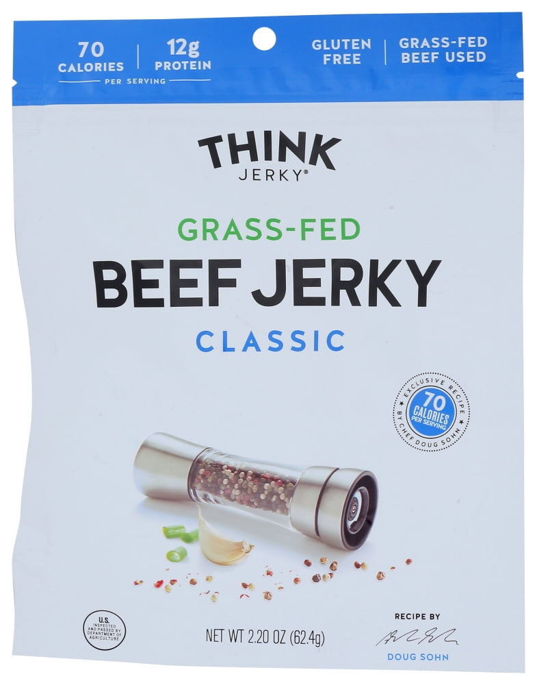 (Pack of 8) Think Jerky Beef Classic Grass-Fed 2.2 oz