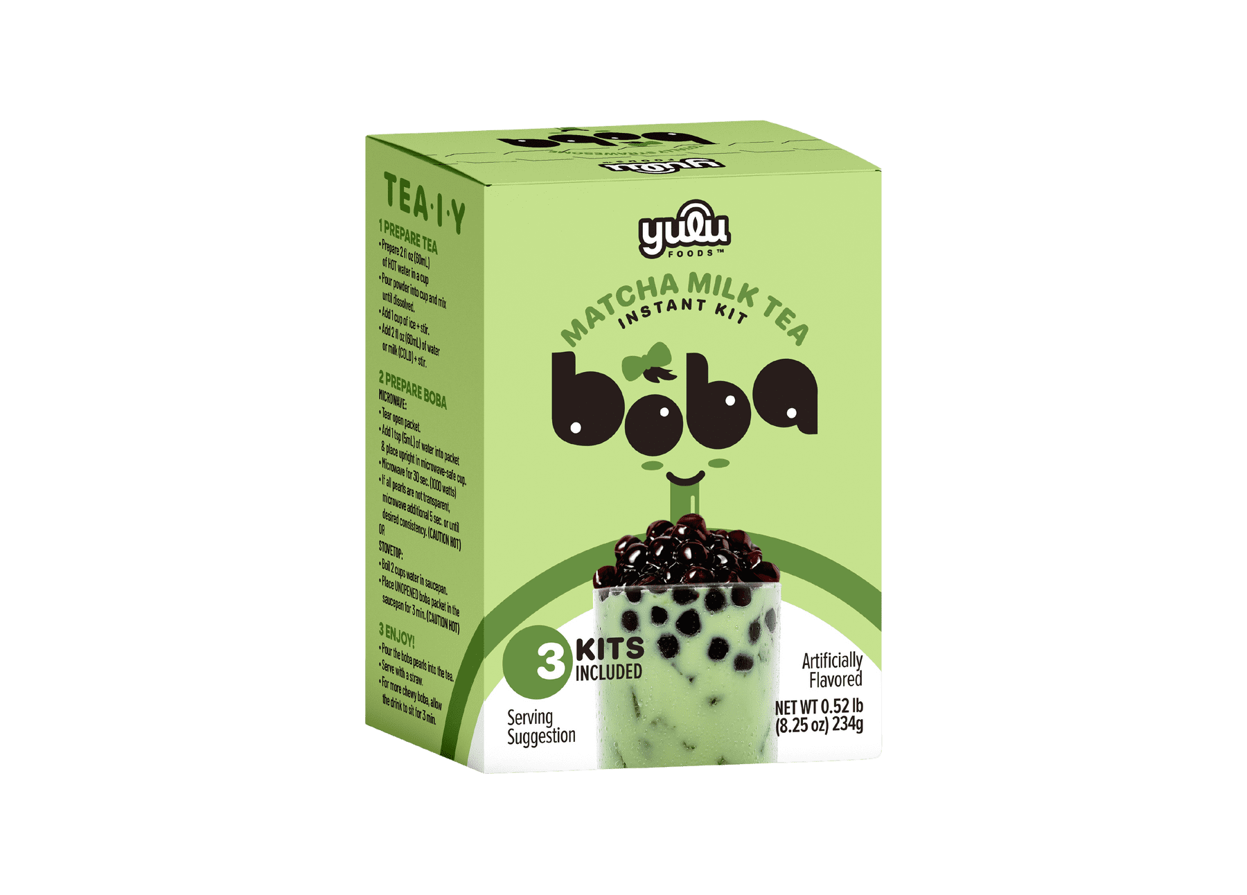 (Pack of 8) Yulu Foods Kit Tea Matcha Bubble Tea Powder 8.25 oz