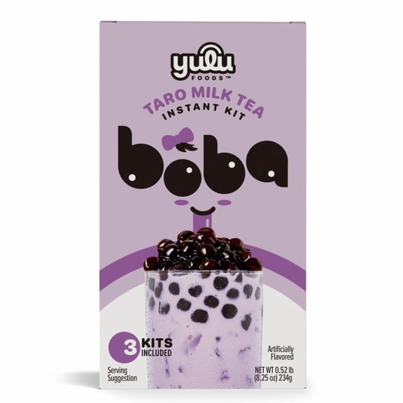 (Pack of 8) Yulu Foods Kit Tea Milk Taro Boba Tapioca Pearls 8.25 oz