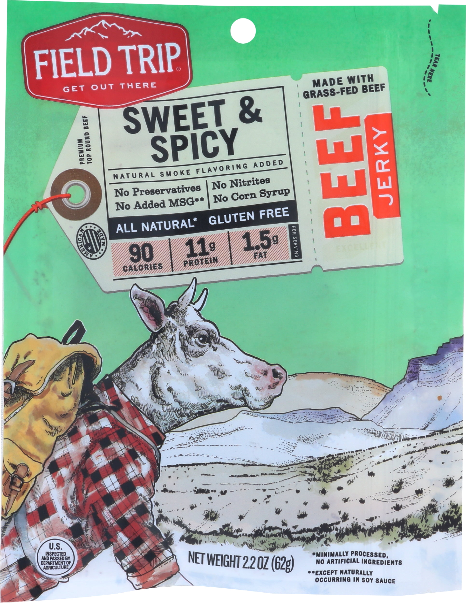 Pack of 9, Fieldtrip Sweet & Spicy Beef Jerky, 2.2 oz