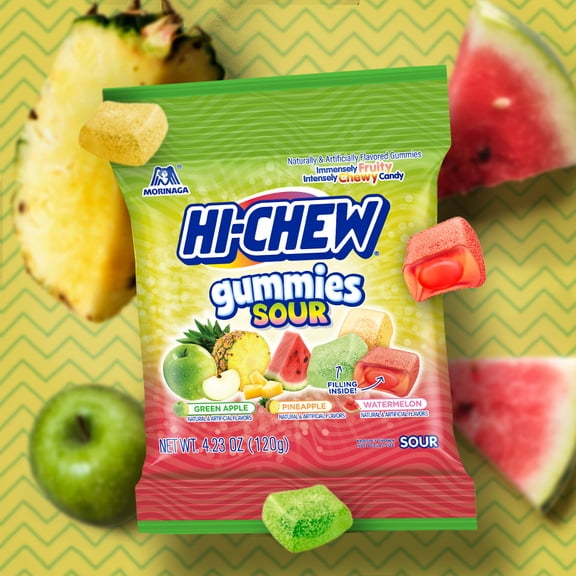 [Pack of 9] HI-CHEW Gummies Sour Original Mix - 4.23 oz - Green Apple, Pineapple, Watermelon - Fun, Soft and Chewy Candy - 3 Fruity Flavors