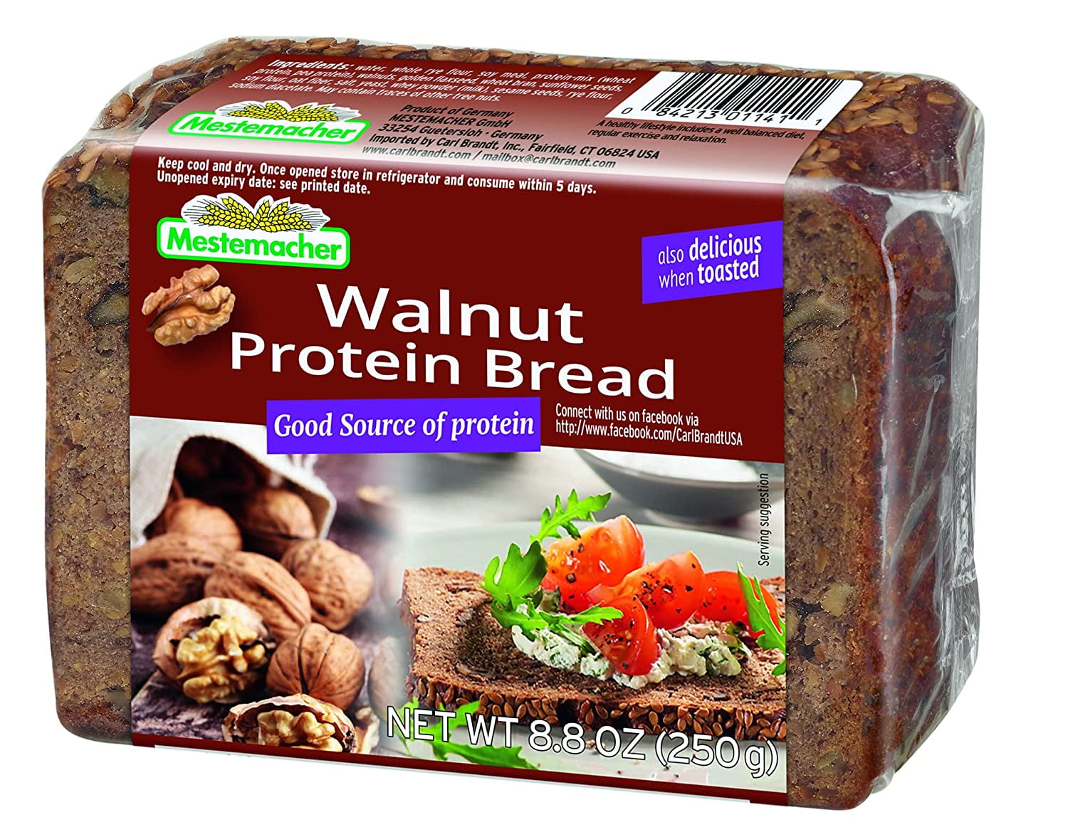 Pack of 9, Mestemacher Walnut Protein Bread, 8.8 oz
