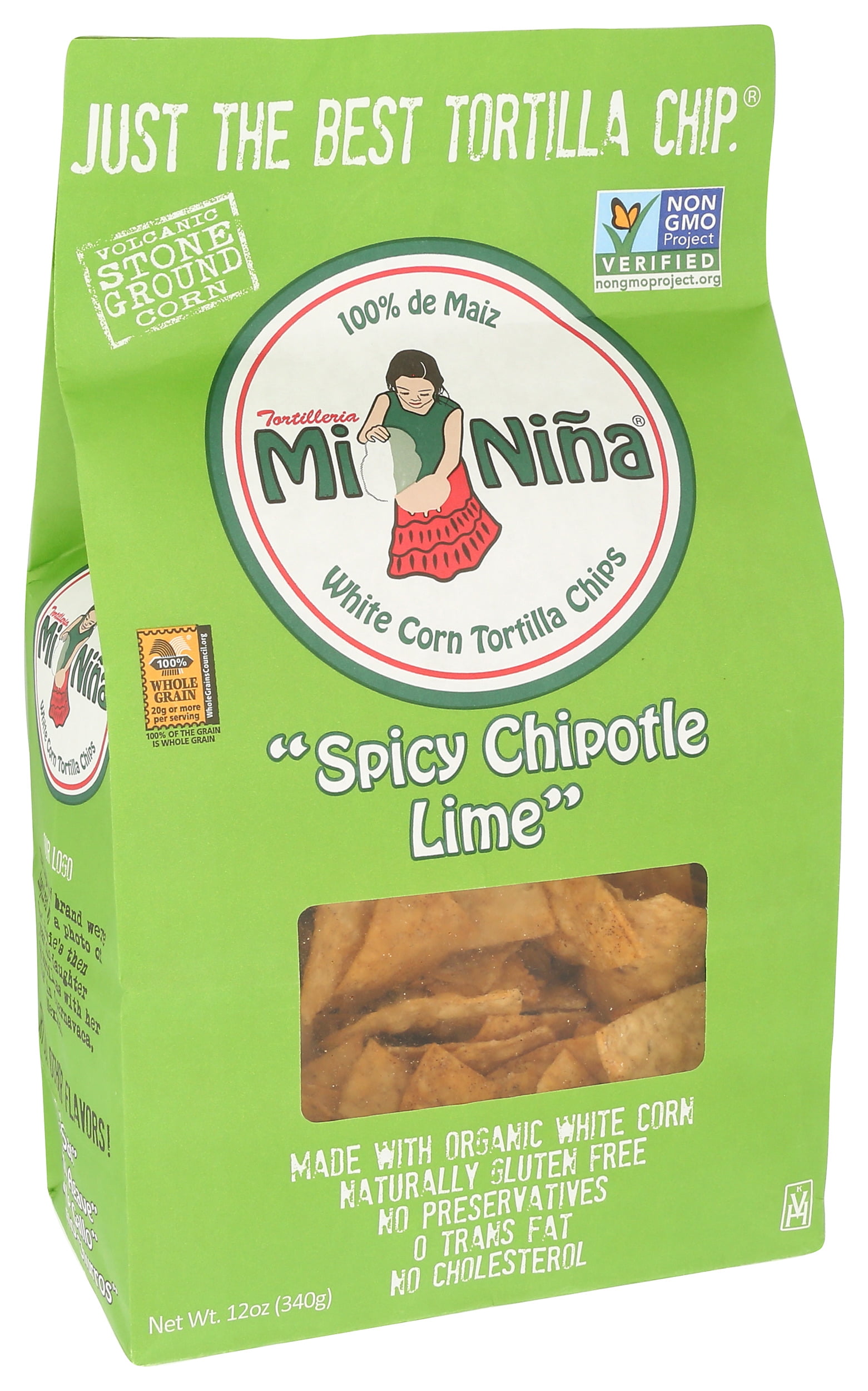 (Pack of 9), Mi Nia Corn Tortilla Chips - Spicy Chipotle Lime, 12 oz