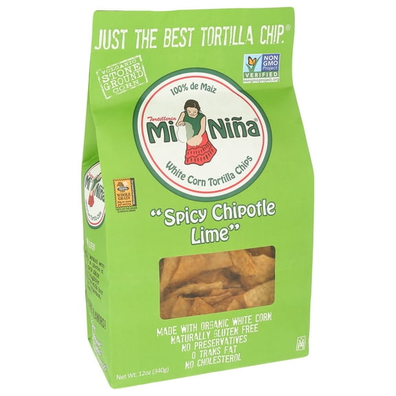 (Pack of 9), Mi Nia Corn Tortilla Chips - Spicy Chipotle Lime, 12 oz