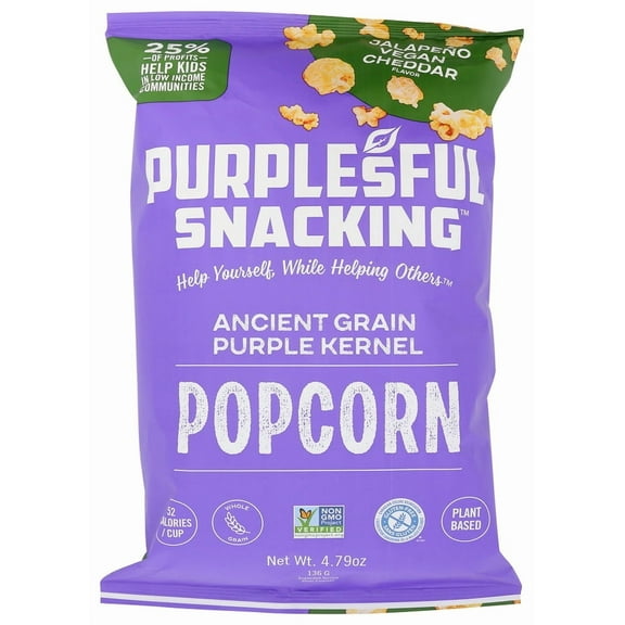Pack of 9, Purplesful Jalapeo Vegan Cheddar Purple Kernel Popcorn, 4.79 oz