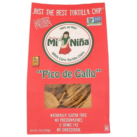 Pack of 9, Tortilleria Mi Nia Pico de Gallo White Corn Tortilla Chips, 12 oz