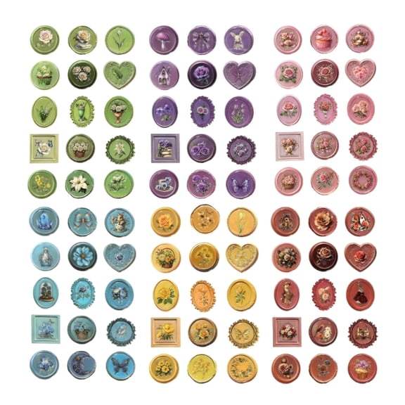 Pack of 90 Flower Design Epoxy Sealing Sticker Set Waterproof for Decorating Diaries Envelopes and Personals Belongings