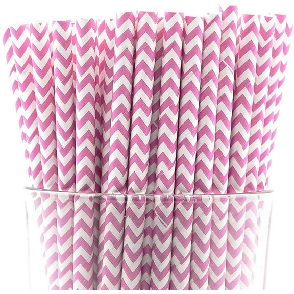 Pack of 900 Baby Pink Chevron Biodegradable 4-Ply Paper Drinking Straws (Compostable, Non-toxic, BPA-free)