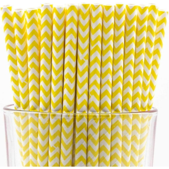 Pack of 900 Yellow Chevron Biodegradable 4-Ply Paper Drinking Straws (Compostable, Non-toxic, BPA-free)