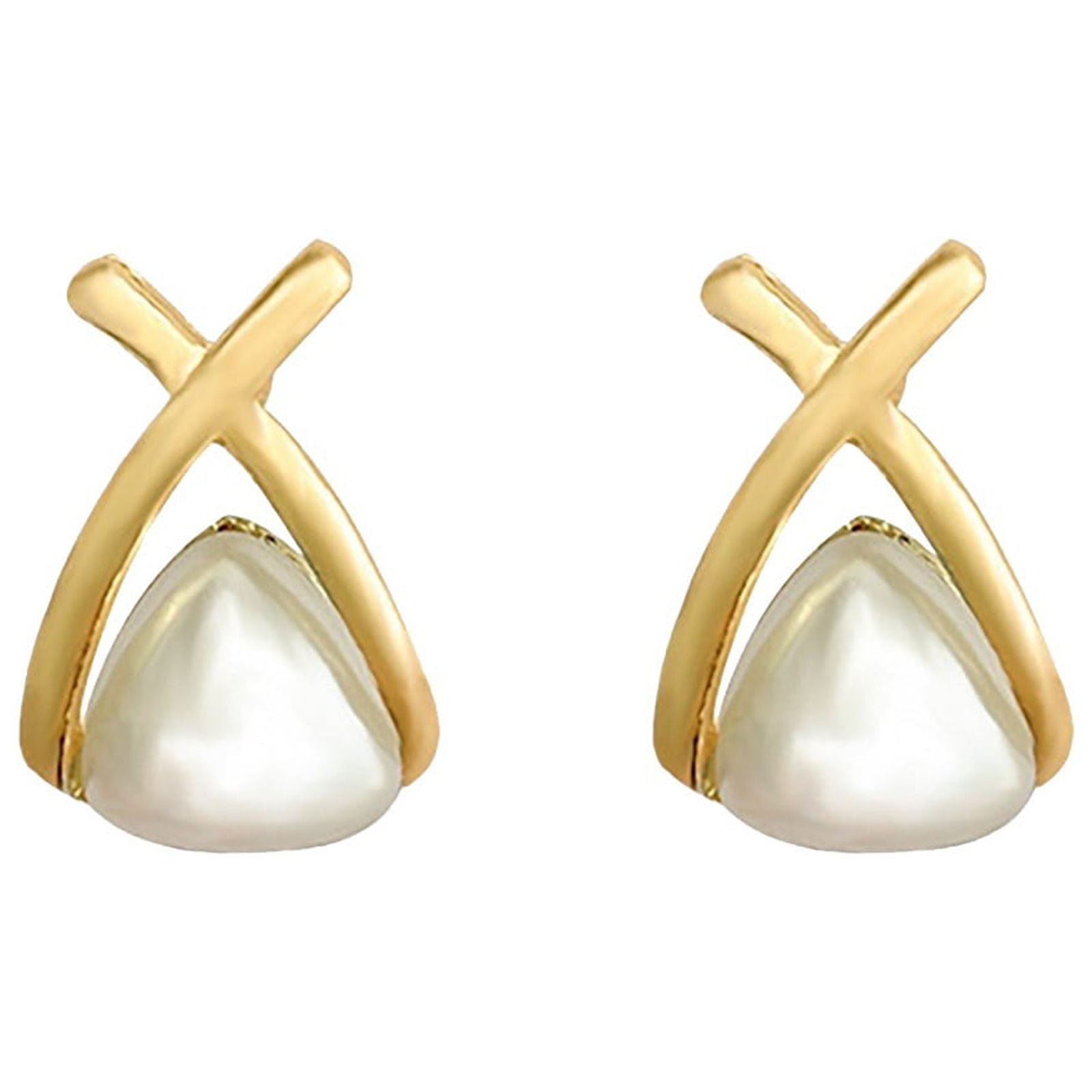 Pack of Diamond Stud Earrings Silver Needle Light Simple Pearl Stud Earrings Female Super Fairy Temperament Cross Stud Earrings Pressure Earrings