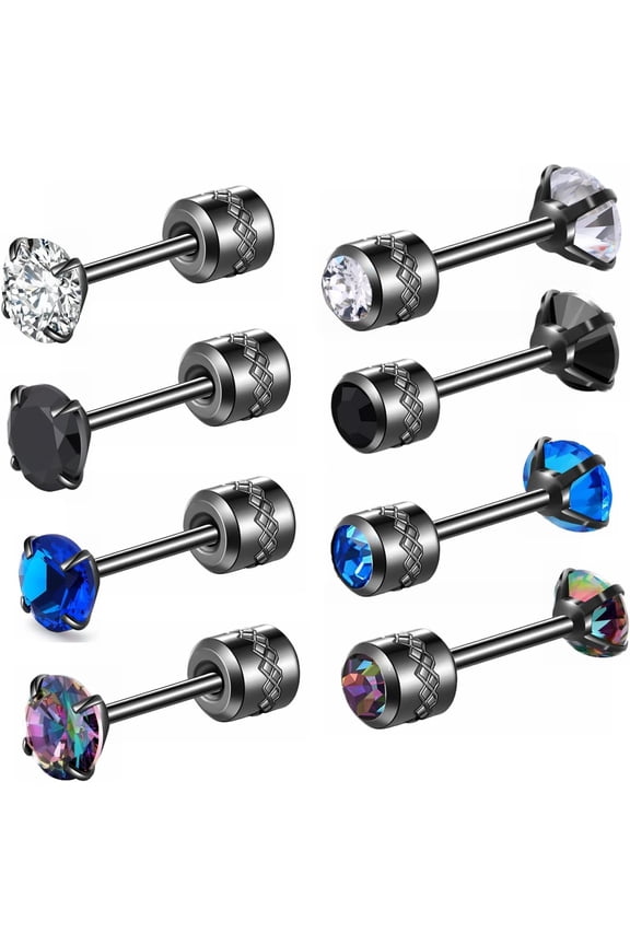 Pack of Titanium Stud Earrings for Women Men, 5A Cubic Zirconia Double Side Piercing Sleeper Earrings for Sensitive Ears 4mm