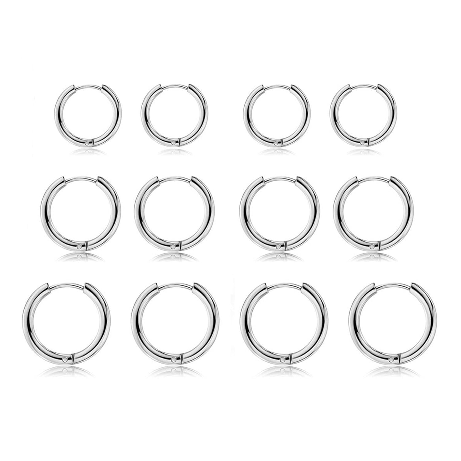 Pack of Titanium Surgical Stainless Steel Huggie Hoop Earrings
