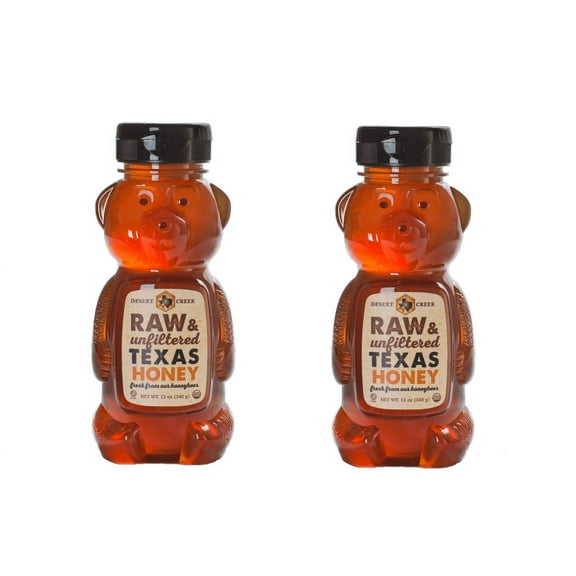 Pack of Two 12 oz. Honey Bears Raw, Unfiltered, Unpasteurized Texas Honey by Desert Creek Honey Non-GMO, Kosher