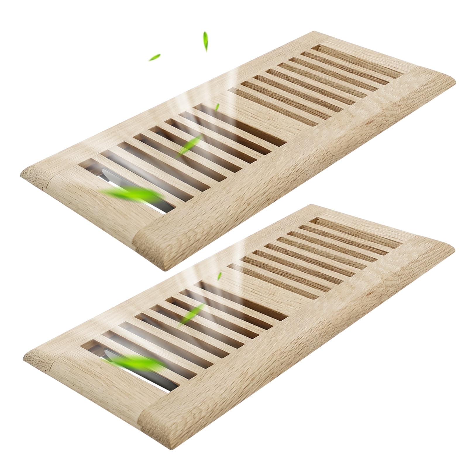 Pack of Two 4x10 inch White Oak Wood Floor - Drop in Vent Register with Damper Wooden Vents Covers