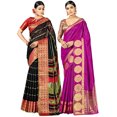 thumbnail image 1 of Pack of Two Saree for Women Cotton Silk Indian Wedding Woven Sarees | Diwali Ethnic Gift Sari Combo Set, 1 of 1
