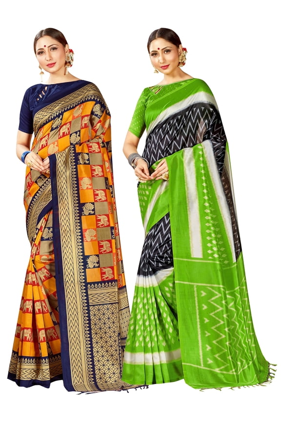 Pack of Two Sarees for Women Mysore Art Silk Printed Indian Diwali Sari || Wedding Gift Ethnic Saree Combo
