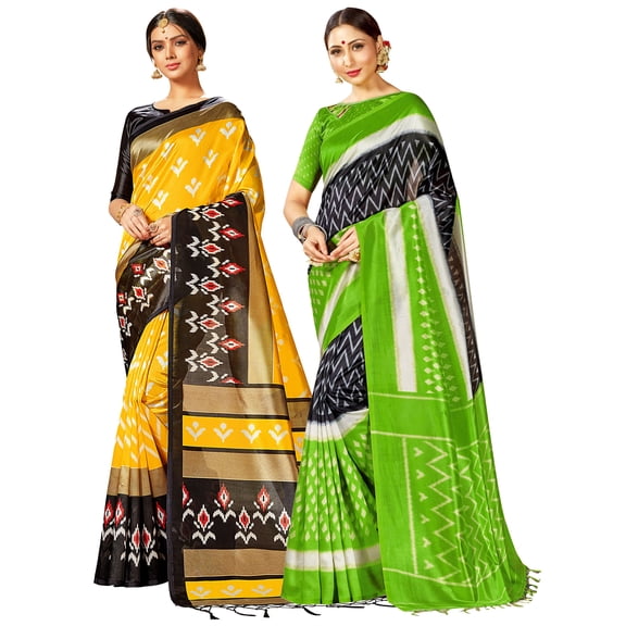 Pack of Two Sarees for Women Mysore Art Silk Printed Indian Wedding Sari | Diwali Gift Ethnic Saree Combo