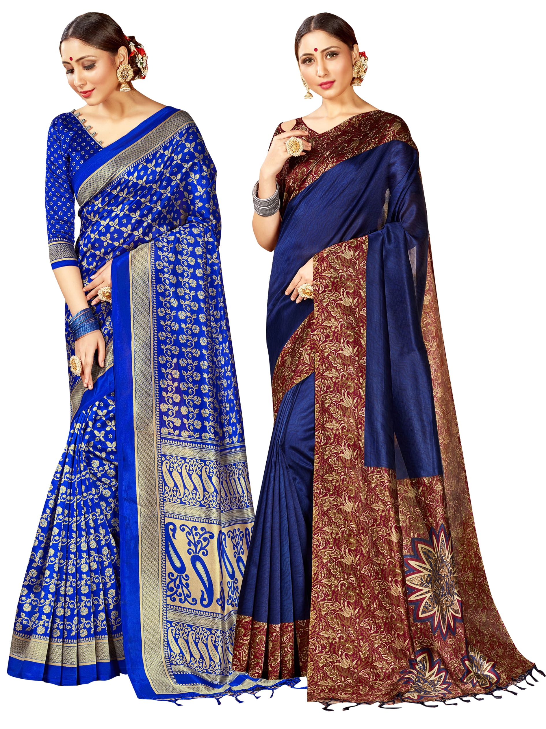 Pack of Two Sarees for Women Mysore Art Silk Printed Indian Wedding Sari || Diwali Gift Saree Combo