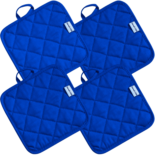 Osnell USA Heat Resistant Blue CottonQuilted Pot Holders, Pack of 4