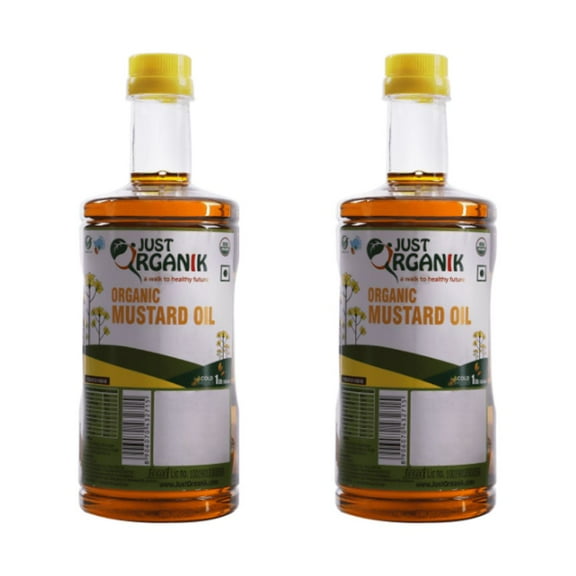 Pack of two Just Organik Wood Cold Pressed, Unrefined Mustard Oil 1 Liter