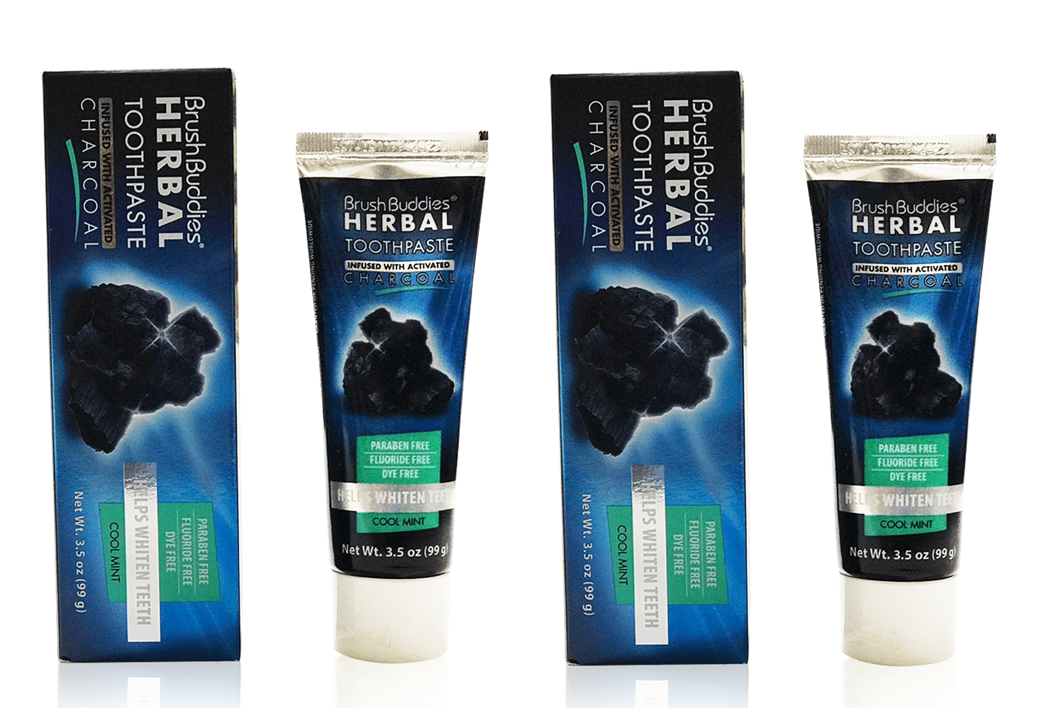 Pack of2 Brush Buddies Cool Mint Herbal Toothpaste with Activated Charcoal Naturally Whitens30