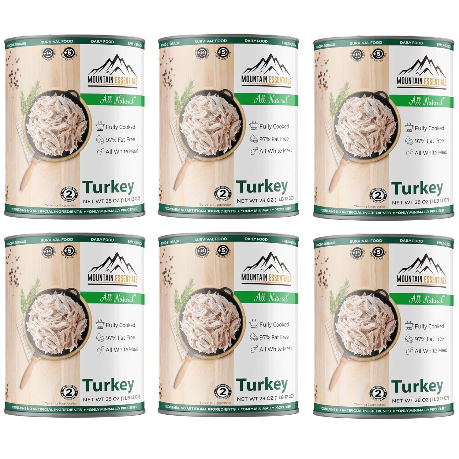 Mountain Essentials All Natural Canned Turkey 28 oz Fully Cooked, Ready to Eat White Meat for Daily Meals, Emergency, Survival Made in USA 6 pack