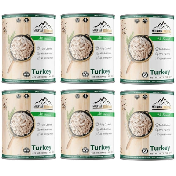 Mountain Essentials All Natural Canned Turkey 28 oz  Fully Cooked, Ready to Eat White Meat  for Daily Meals, Emergency, Survival  Made in USA  6 pack