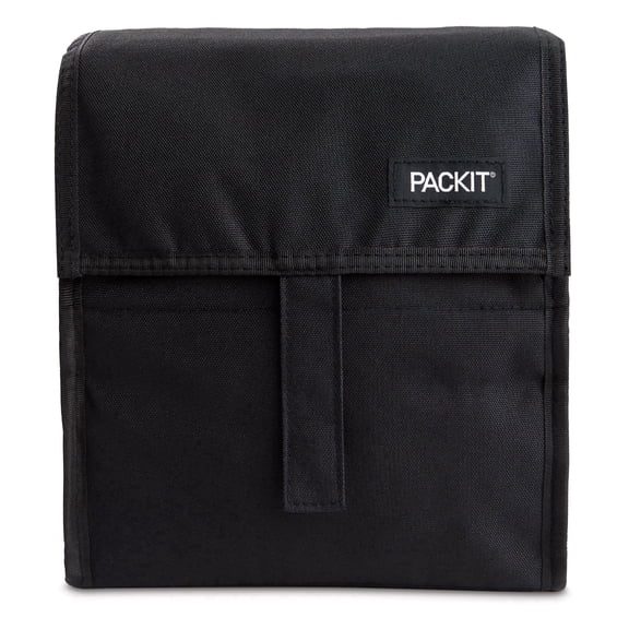 PackIt Freezable Lunch Bag Solid Black Print BPA Free Non Toxic Polycanvas Reusable Lunch Bags