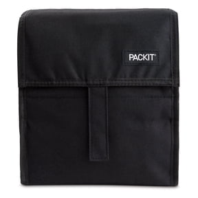 PackIt Freezable Lunch Bag Solid Black Print BPA Free Non Toxic Polycanvas Reusable Lunch Bags