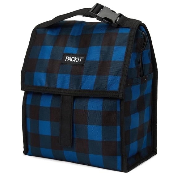 PackIt Freezable Lunch Bag with Zip Closure, Navy Buffalo