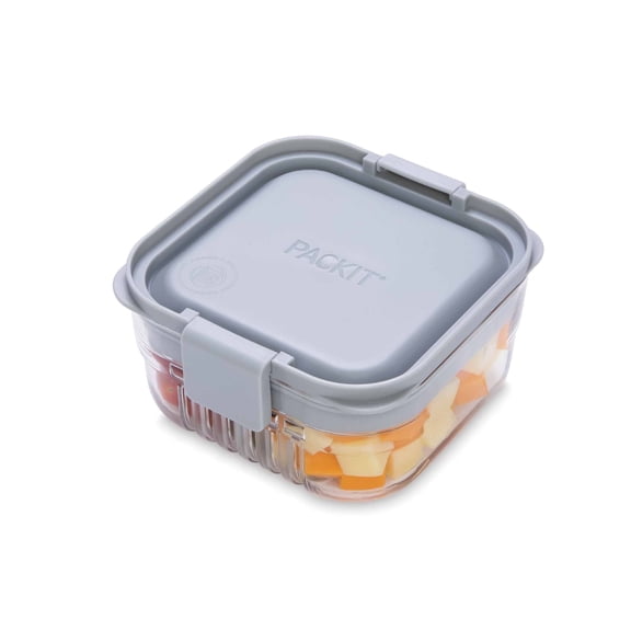 PackIt MOD Snack Customizable Bento Container, Steel Gray with Leak-resistant Divider