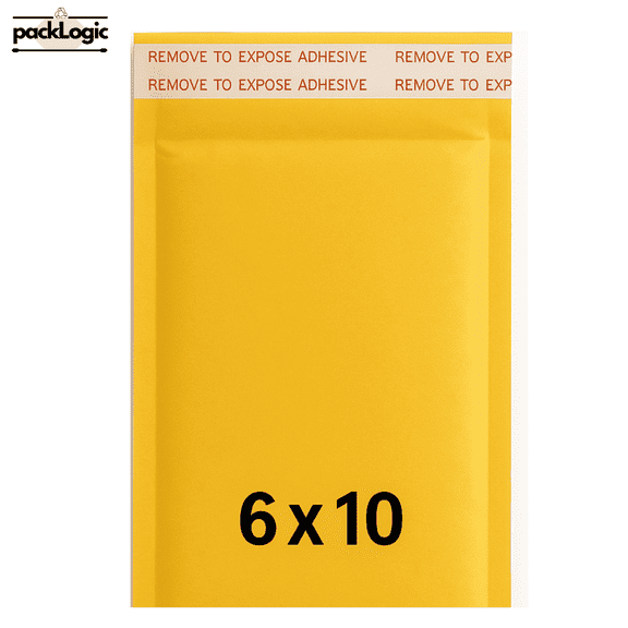 PackLogic Kraft Padded Bubble Mailers #06"x10" Lightweight Shipping Envelopes 100 Bags Count