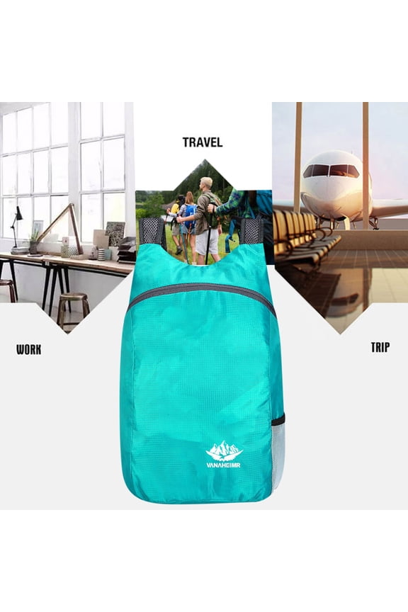 Packable Backpack Lightweight Foldable, QQZ Water Resistant Hiking Daypack for Travel, Durable Nylon Outdoor Camping Bag with Multiple Pockets, Light Blue