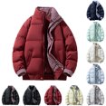 thumbnail image 1 of Packable Coat for Men Warm Winter windproof Plaid Lined Stand Collar Puffer Jacket Full Zip Up Button Windproof Quilted Winter Coat with Contrast Plaid Cuffs and Inner Collar, 1 of 4