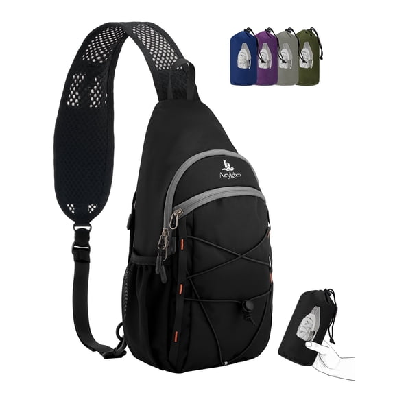 Packable Crossbody Sling Bag, RFID Sling Backpack Lightweight,Water-resistant Small Daypack for Trave Hiking Commuting,Black