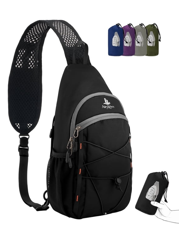 Packable Crossbody Sling Bag, RFID Sling Backpack Lightweight,Water-resistant Small Daypack for Trave Hiking Commuting,Black