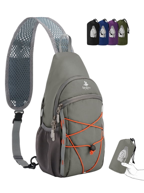 Packable Crossbody Sling Bag, RFID Sling Backpack Lightweight,Water-resistant Small Daypack for Trave Hiking Commuting,Gray