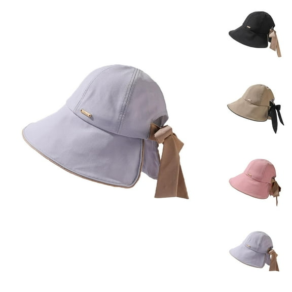 Packable Fisherman Bucket Hat - Lightweight Quick Dry Hat Sun Hat For Women Wide Brim Bucket Hats With Bow Ponytail Hole Beach Cap For Summer UPF 50+