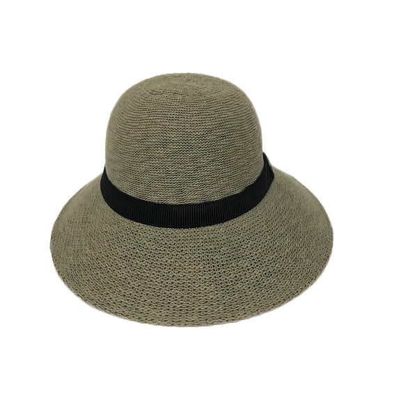 Packable Half Turn Brim Olive Green One Size Fits Most Cotton Blend Sun Hat with Black Trim Detail