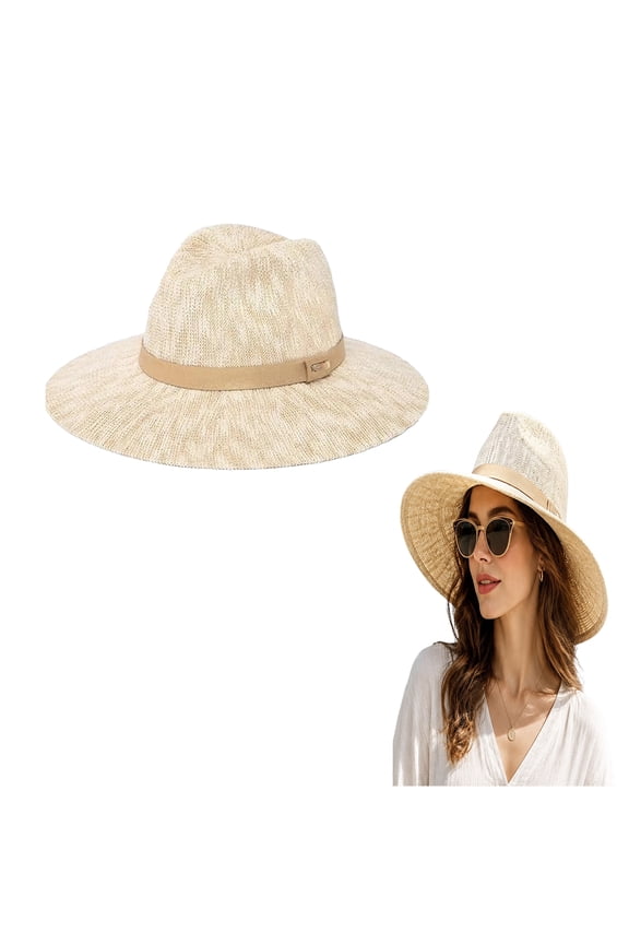 Women's Knit Fedora Hat, Breathable Lightweight Foldable Wide Brim Sun Hat for Outdoor and Daily Wear