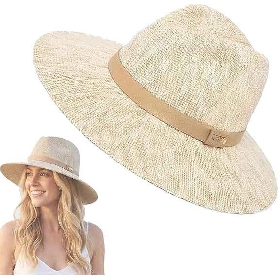 Packable Knit Fedora Hat, Soft Foldable Sun Hat,Lightweight Breathable Summer Hats for Women Beach(Q)