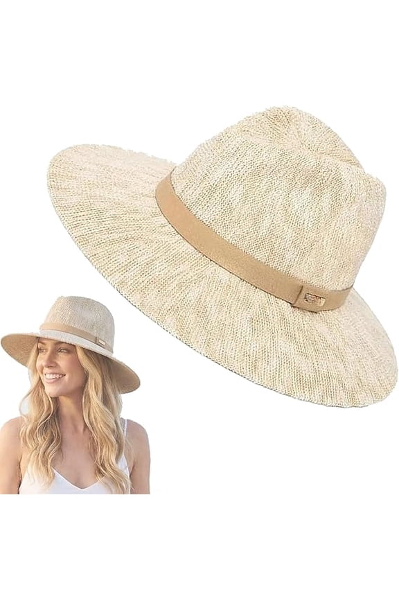 Packable Knit Fedora Hat, Soft Foldable Sun Hat,Lightweight Breathable Summer Hats for Women Beach(Q)