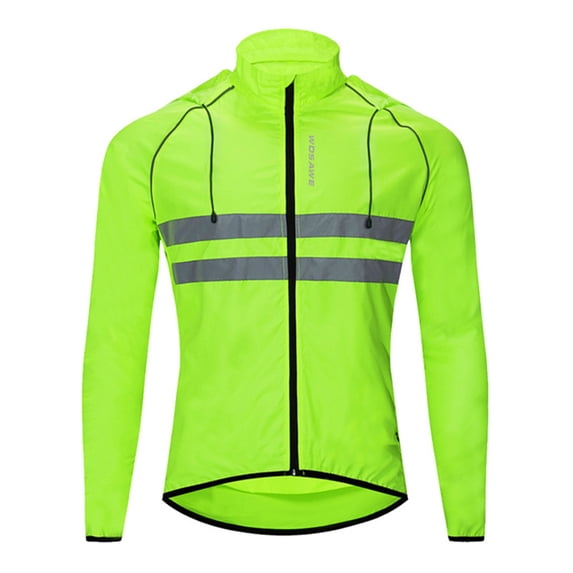 Packable Lightweight Cycling Windbreaker Jacket with Hood and Reflective Strips for Men, Green, Size M, 1 Pack