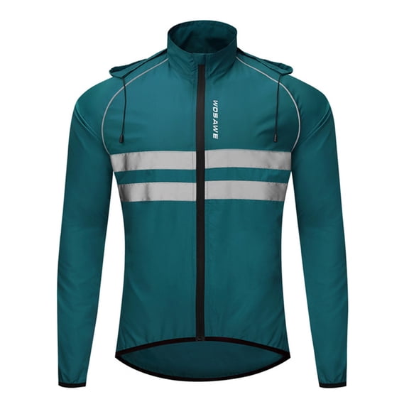 Packable Lightweight Cycling Windbreaker Jacket with Hood and Reflective Strips for Men, Navy, Size XL, 1 Pack