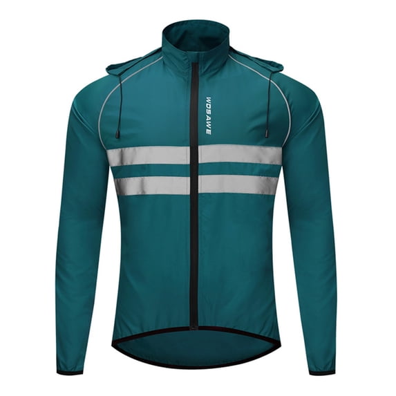 Packable Lightweight Cycling Windbreaker Jacket with Hood and Reflective Strips for Men, Navy, Size XL, 1 Pack