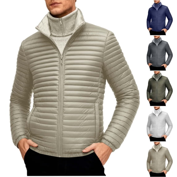 Packable Lightweight Quilted Coat for Men Puffer Jacket Slim Fit Stand Collar Windproof Insulated Travel Winter Coat