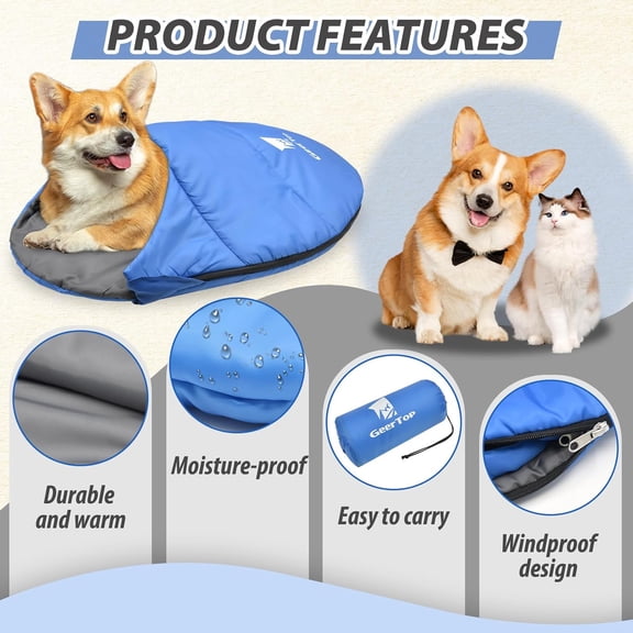 Packable Pet Sleeping Bag for Dogs & Cats - Portable Outdoor Bed for Camping Hiking Beach