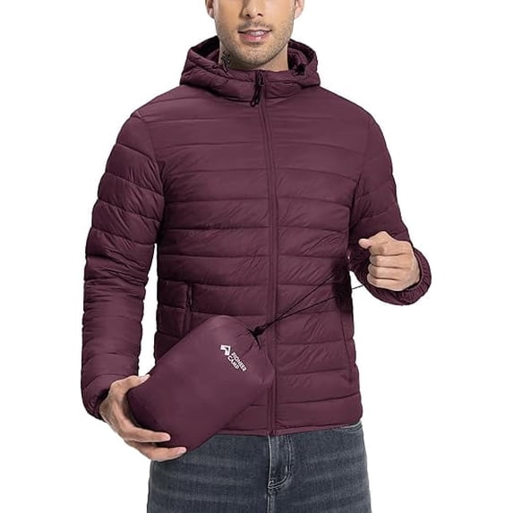 Pioneer Camp Men's Packable Puffer Jacket, Hooded with 6 Pockets